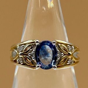 Michael Valitutti Blue Sapphire Diamond 925 Sterling Silver 18K Gold Ring Size 6